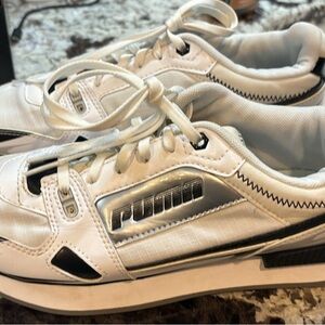 Puma White and Silver Athletic Shoes